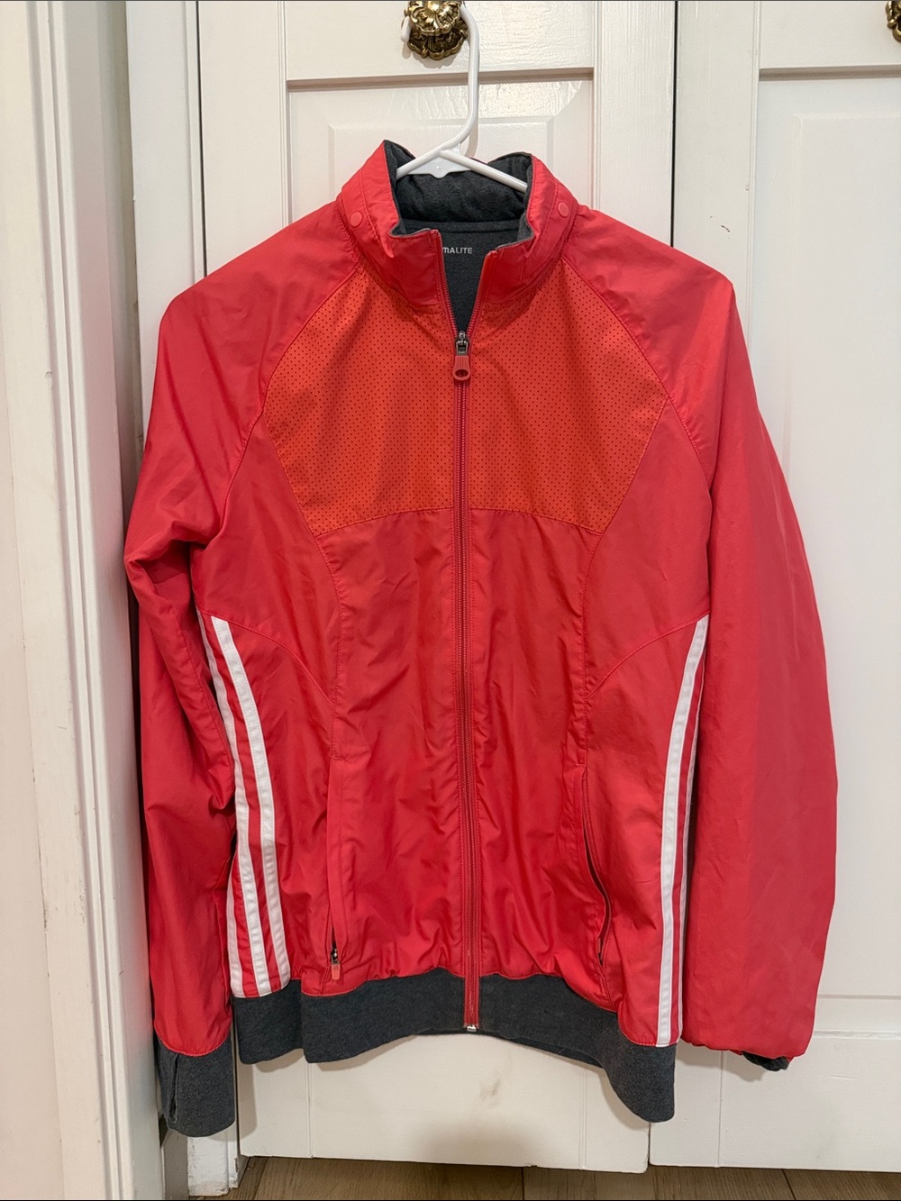 Pink Rain Athletic Zip-Up Jacket with White Stripe Detail